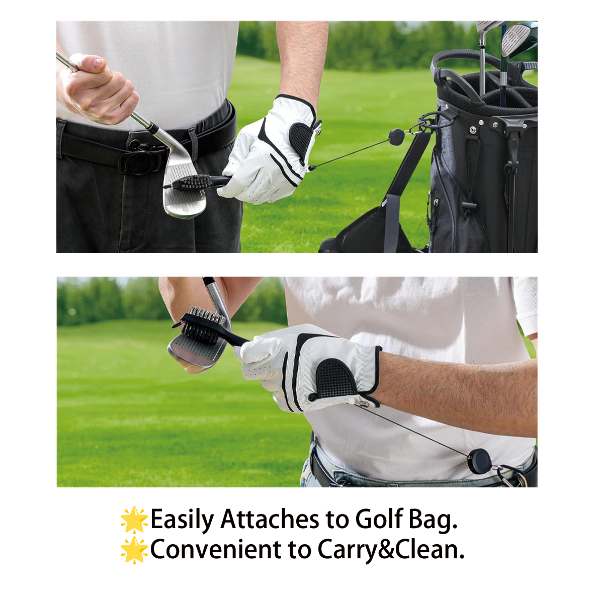 2Pack Golf Club Brush and Club Groove Cleaner with Retractable Zip-line
