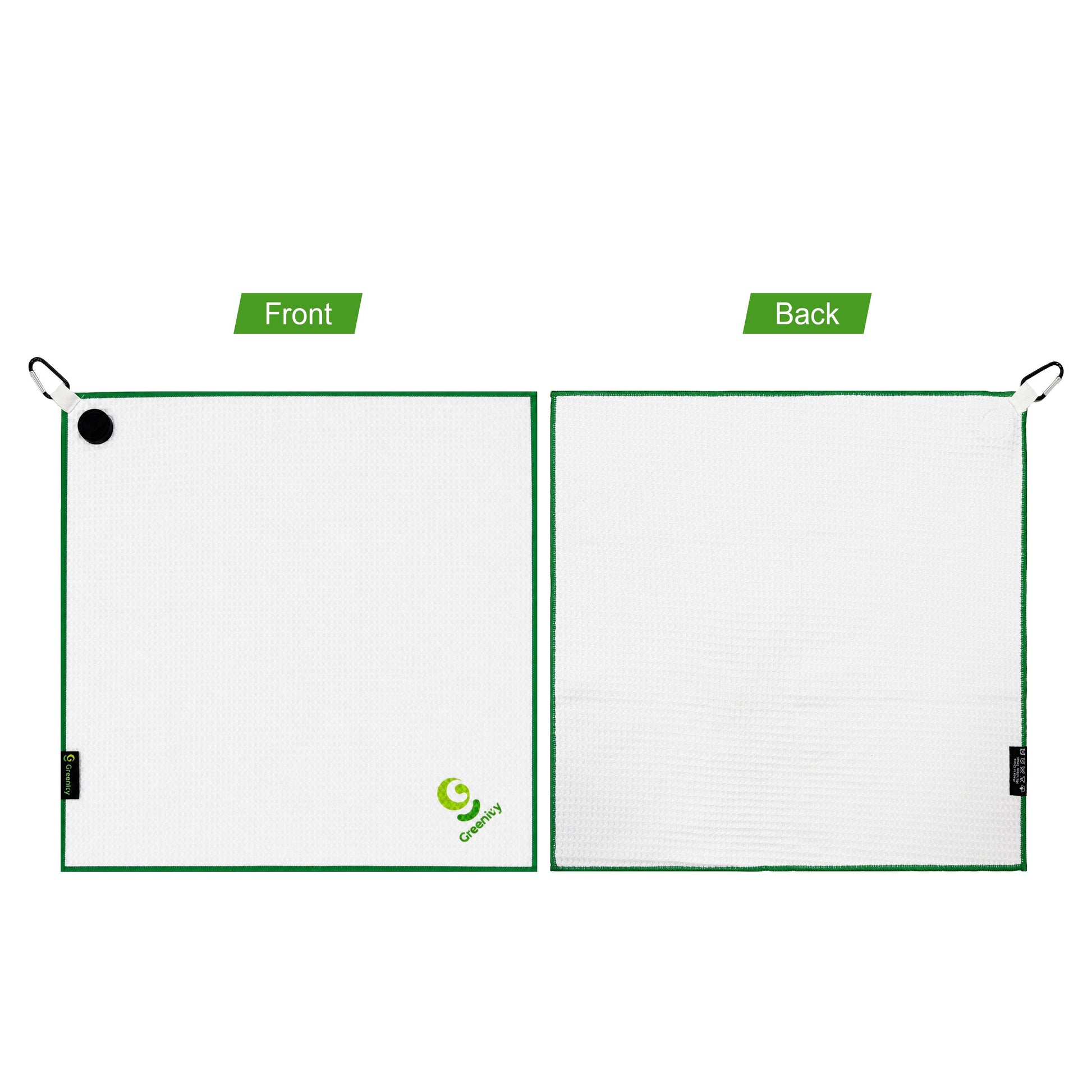 Greenivy Pure White 19-inch magnetic golf towel - back view