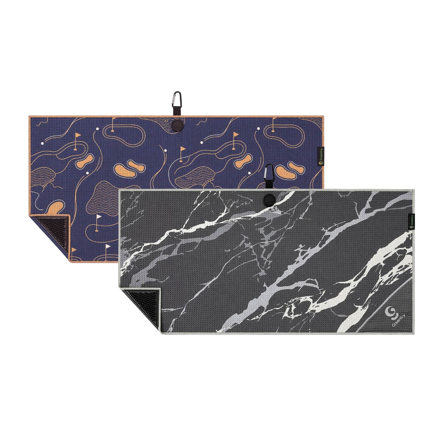 Greenivy Signature Course 40-inch caddie magnetic golf towel - gift flatlay