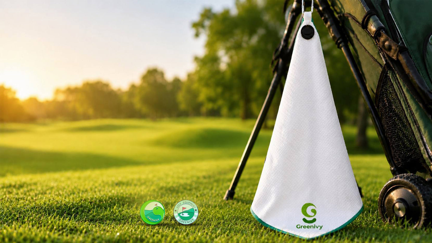 Greenivy Pure White 19-inch magnetic golf towel - lifestyle use view