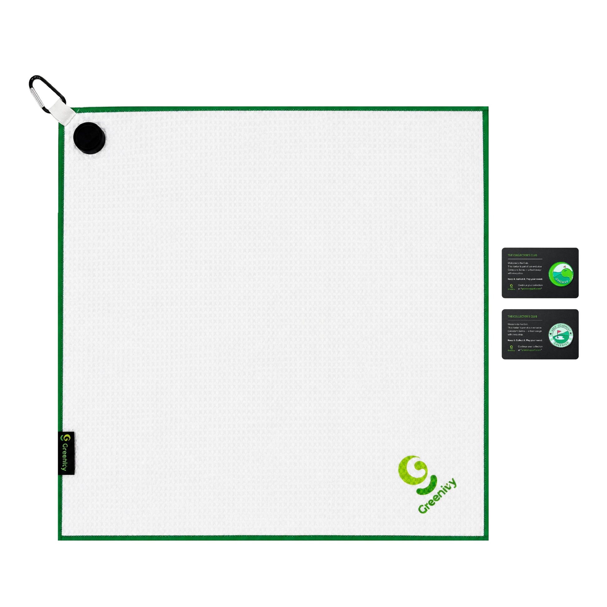 Greenivy Pure White 19-inch magnetic golf towel - feature close-up