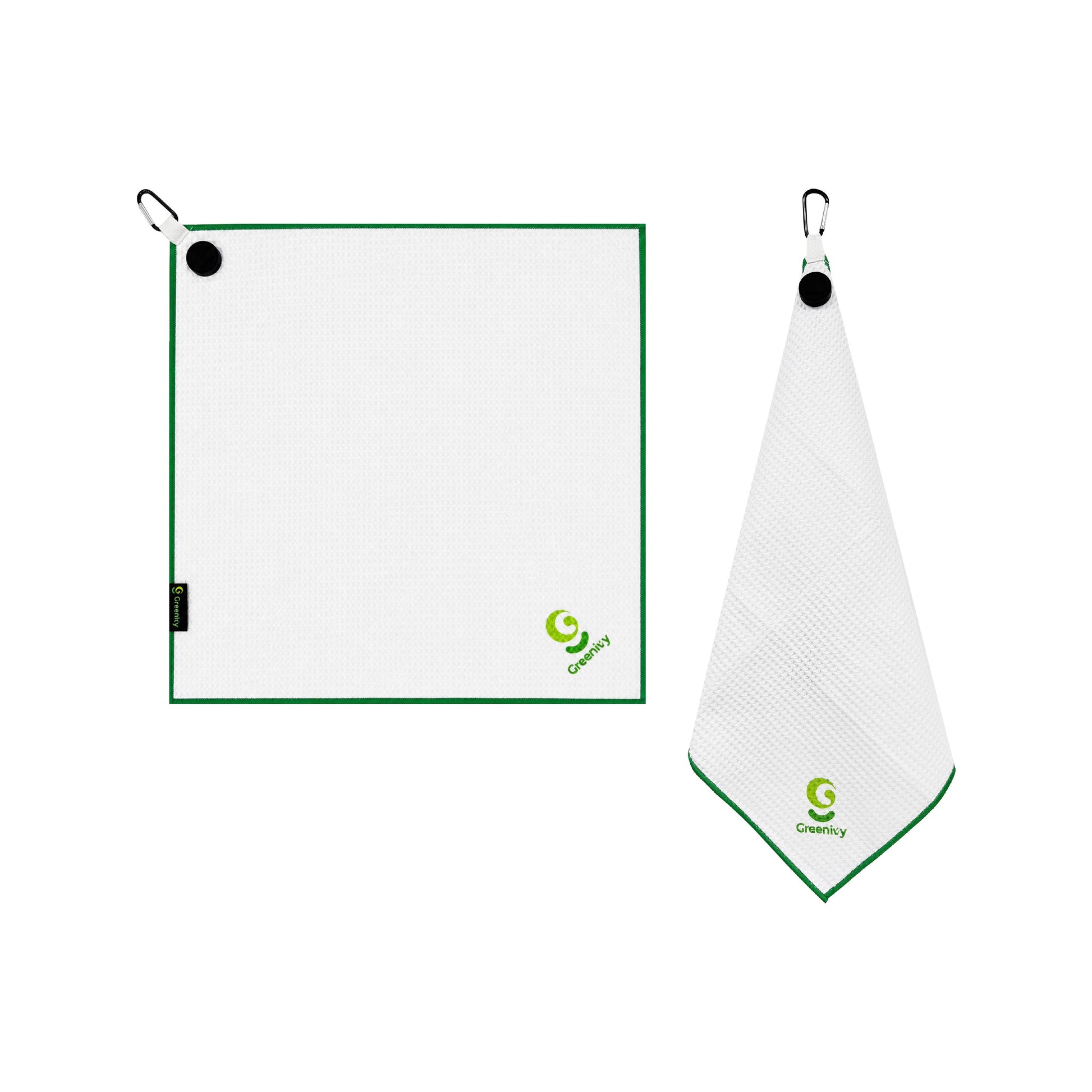 Greenivy Pure White 19-inch magnetic golf towel - gift flatlay
