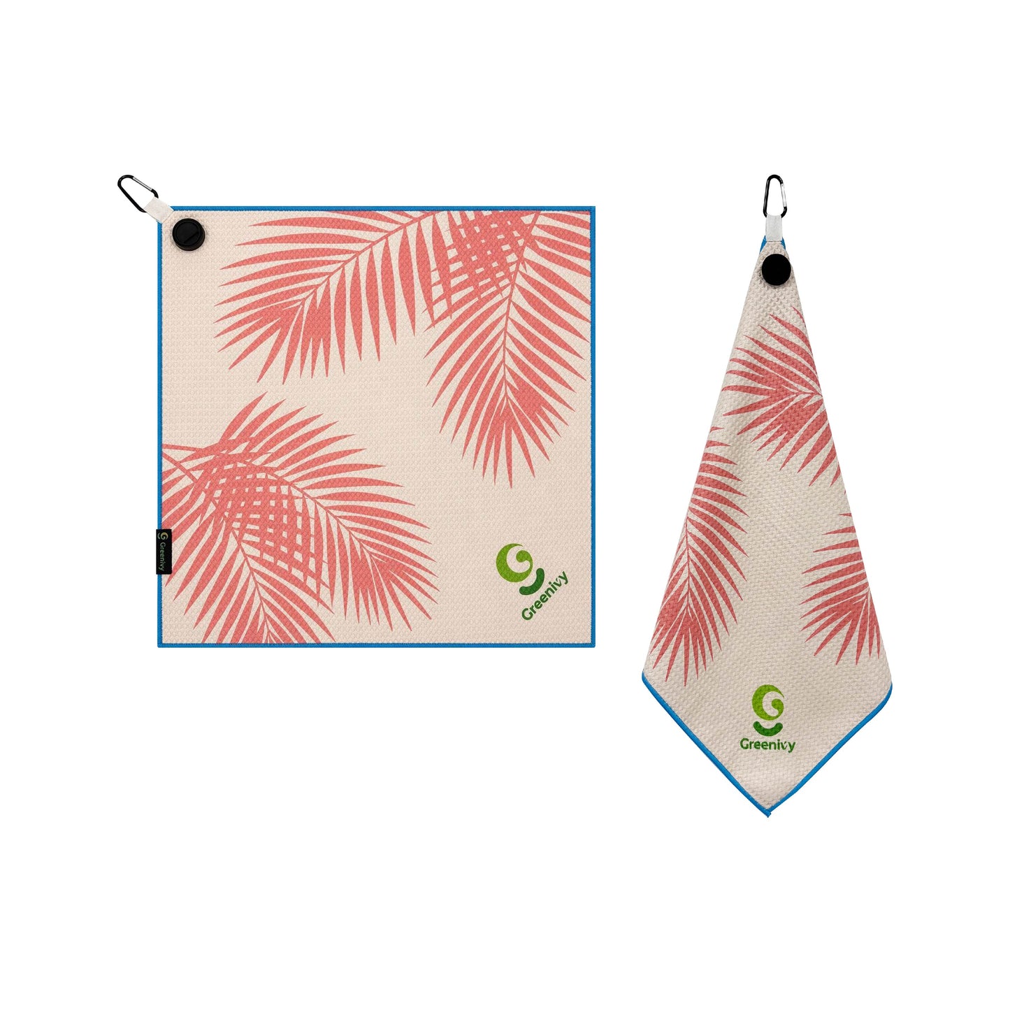 Greenivy Coral Palms 19-inch magnetic golf towel - feature close-up