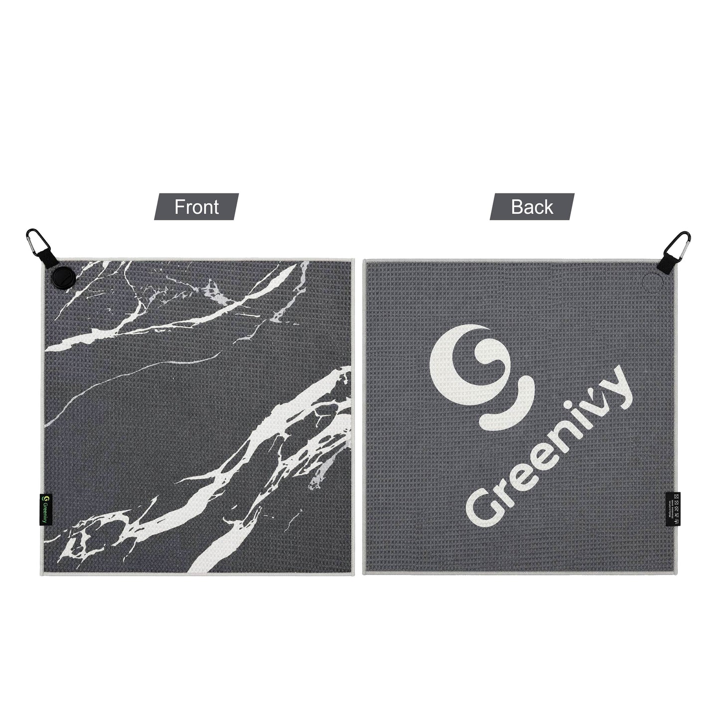 Greenivy Midnight Marble 19-inch magnetic golf towel - back view