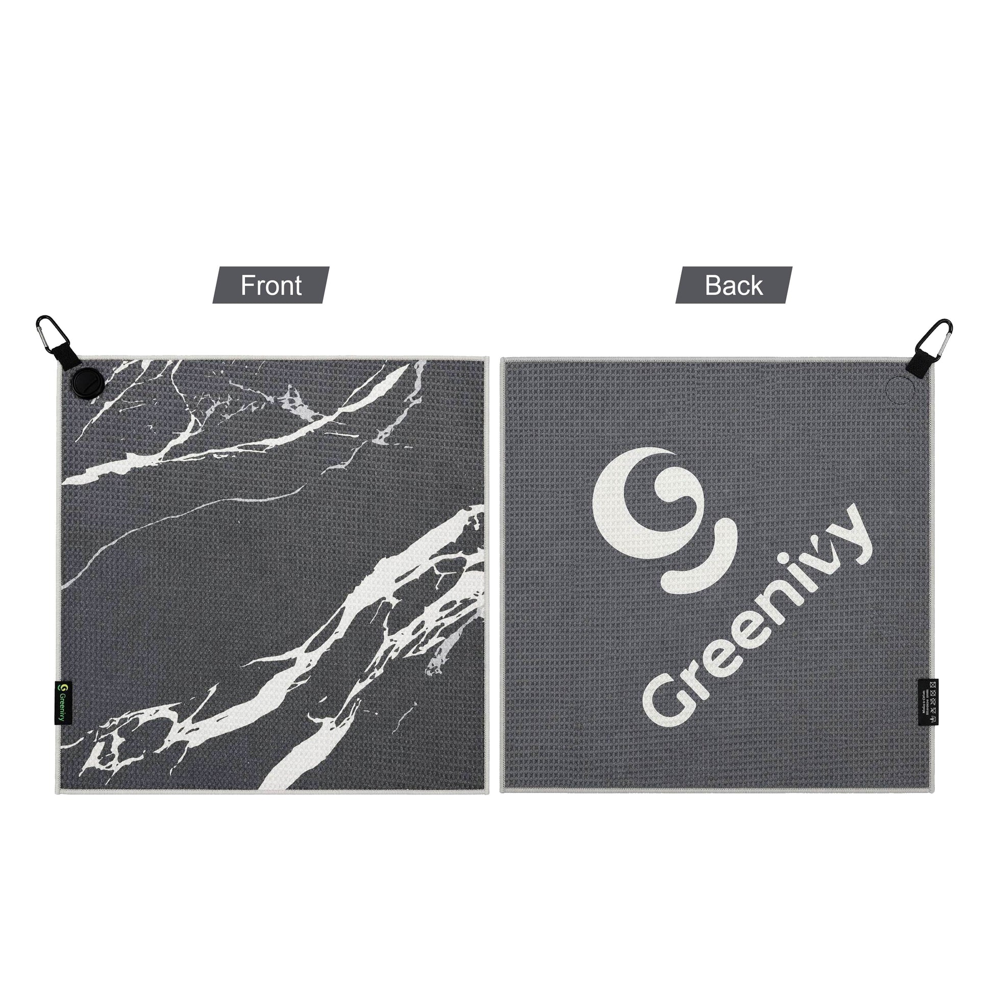 Greenivy Midnight Marble 19-inch magnetic golf towel - back view