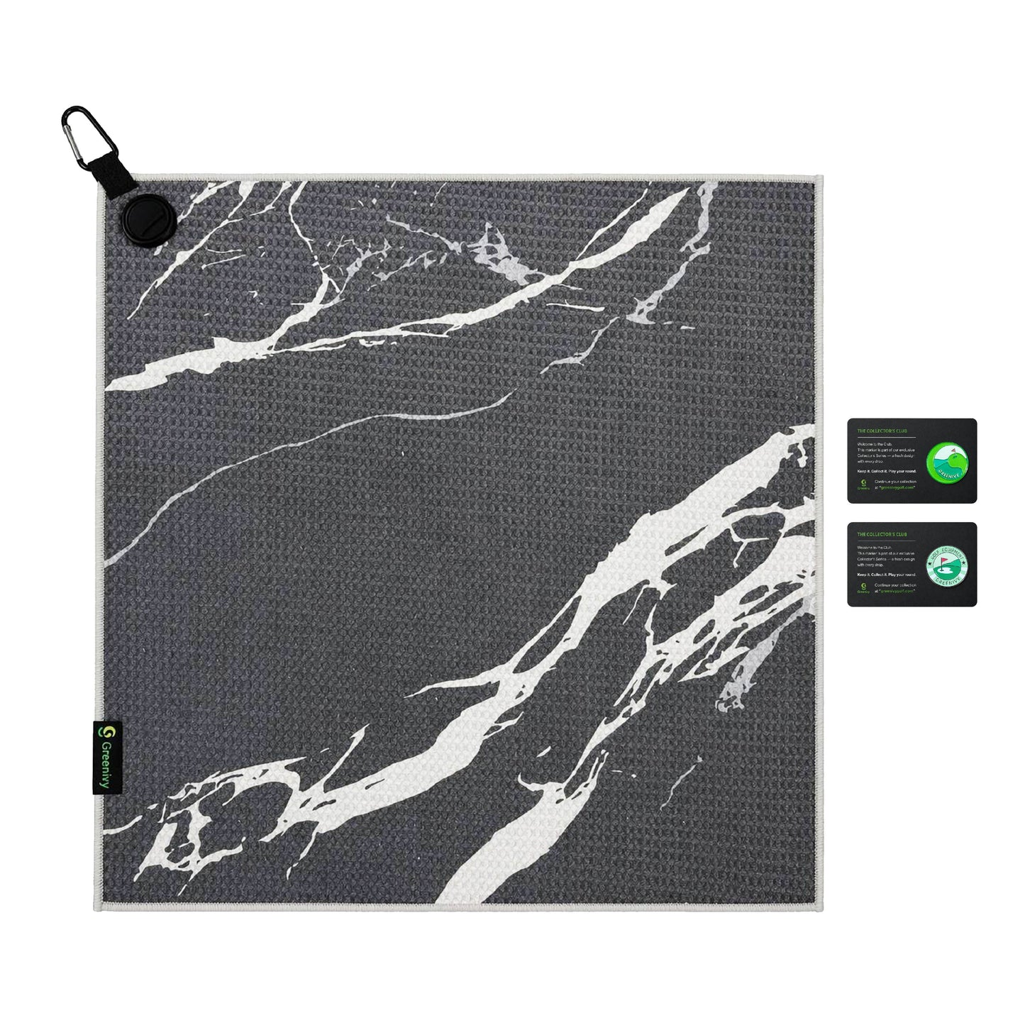 Greenivy Midnight Marble 19-inch magnetic golf towel - feature close-up
