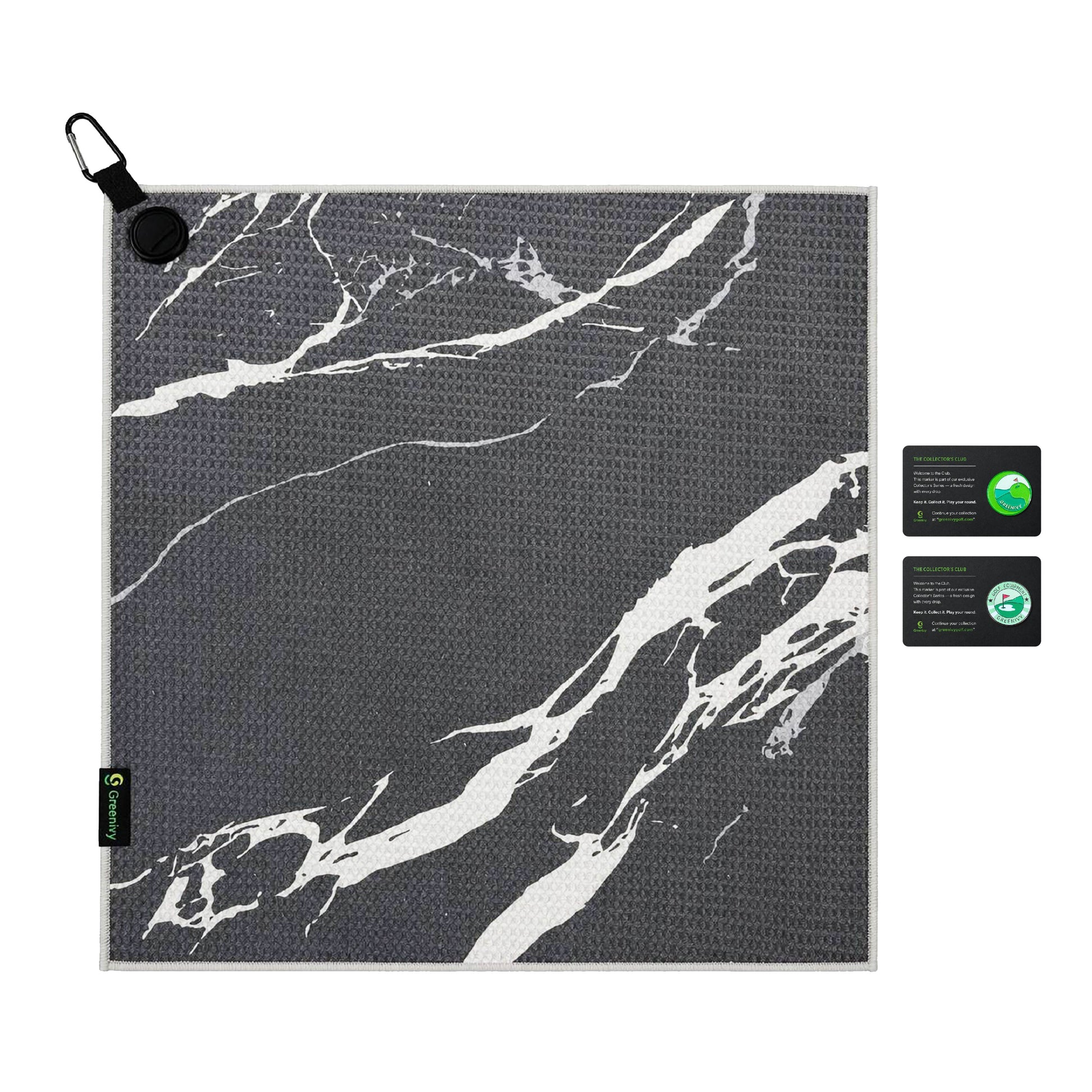 Greenivy Midnight Marble 19-inch magnetic golf towel - feature close-up