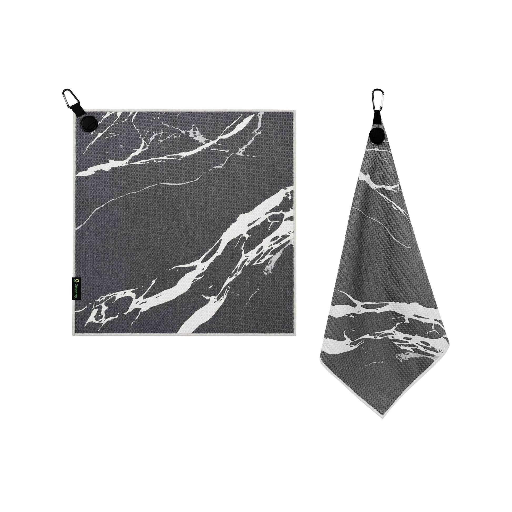 Greenivy Midnight Marble 19-inch magnetic golf towel - lifestyle use view
