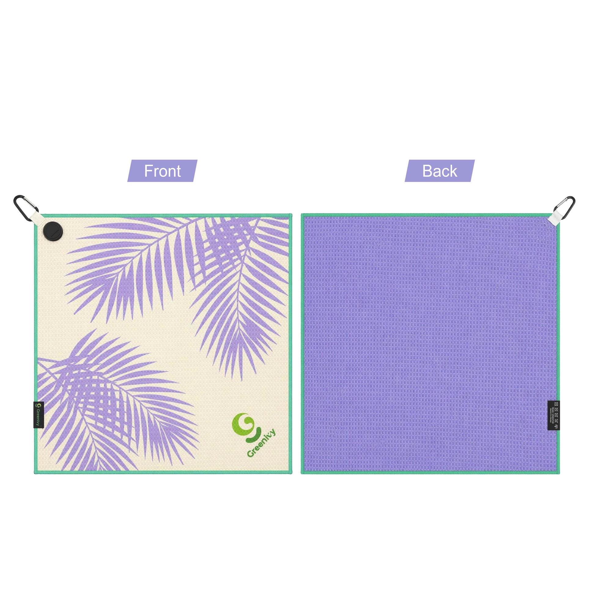 Greenivy Twilight Palms 19-inch magnetic golf towel - back view