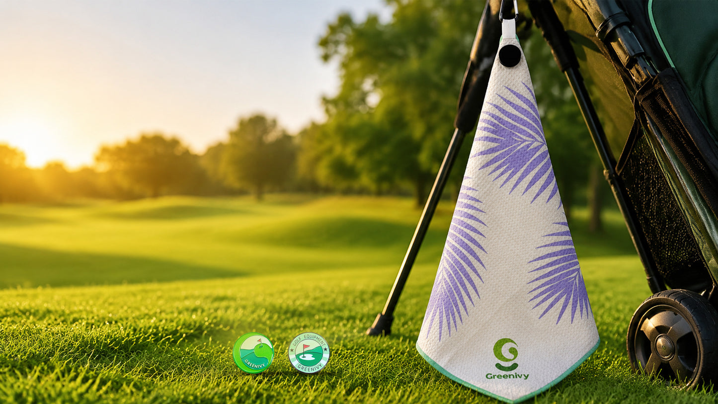 Greenivy Twilight Palms 19-inch magnetic golf towel - feature close-up