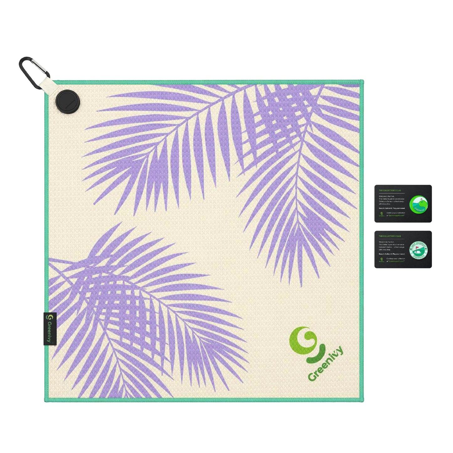 Greenivy Twilight Palms 19-inch magnetic golf towel - lifestyle use view