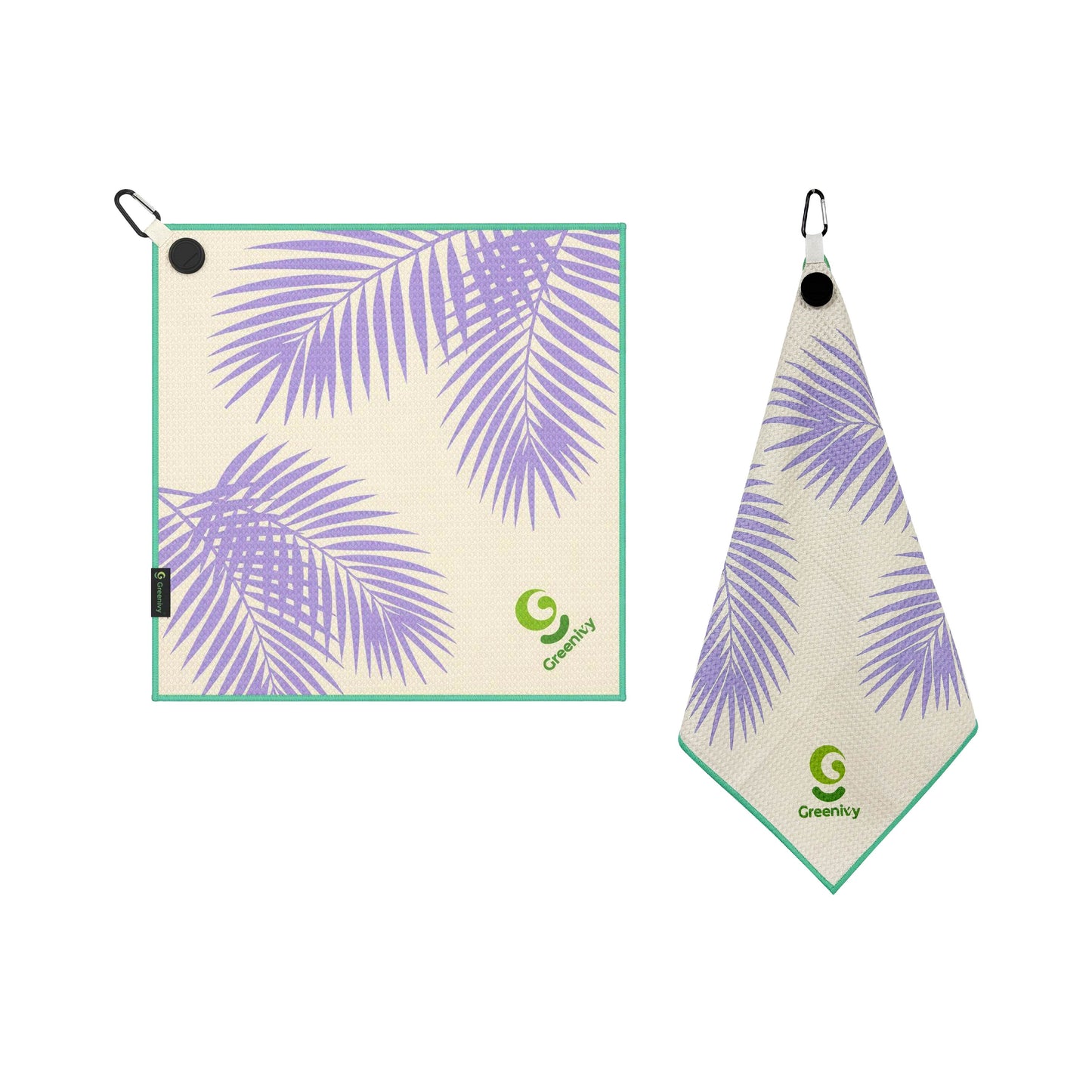 Greenivy Twilight Palms 19-inch magnetic golf towel - magnetic patch detail