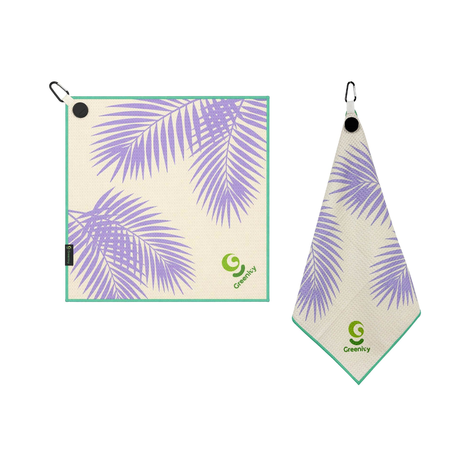 Greenivy Twilight Palms 19-inch magnetic golf towel - magnetic patch detail