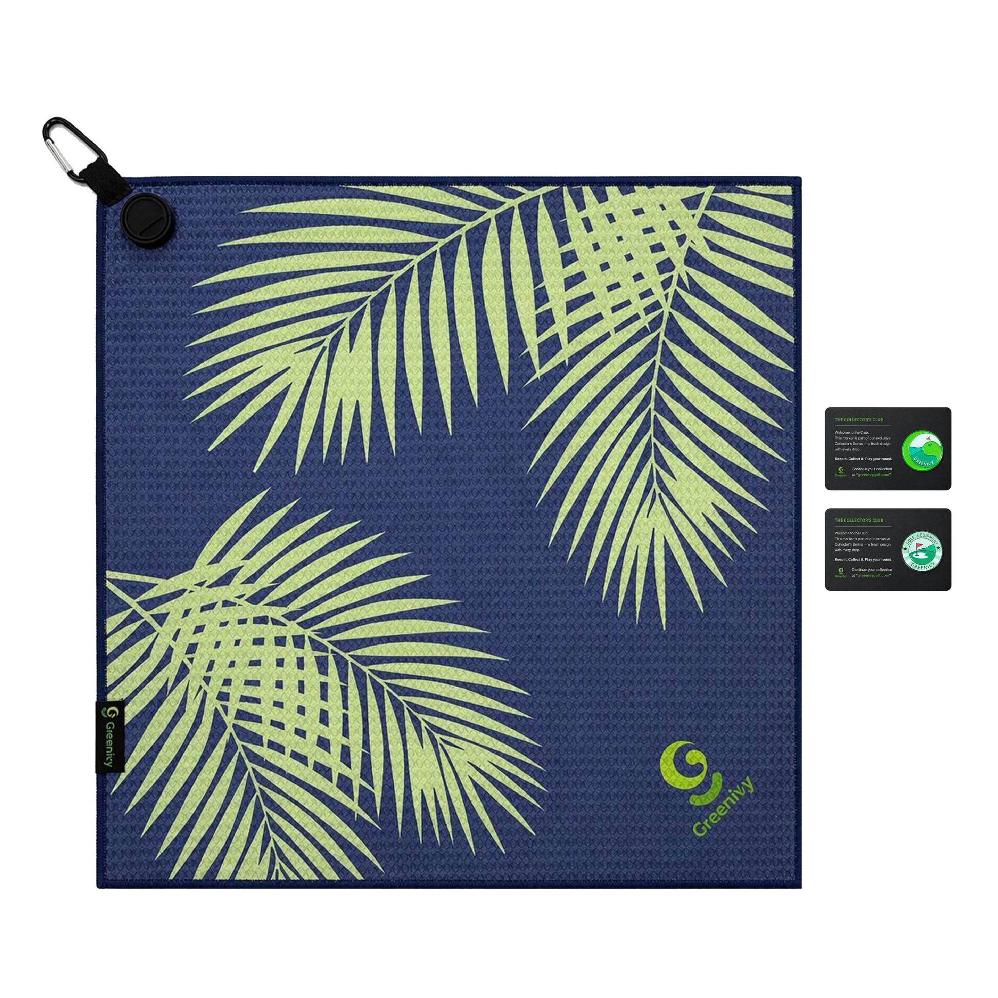 Greenivy Emerald Palms 19-inch magnetic golf towel - feature close-up