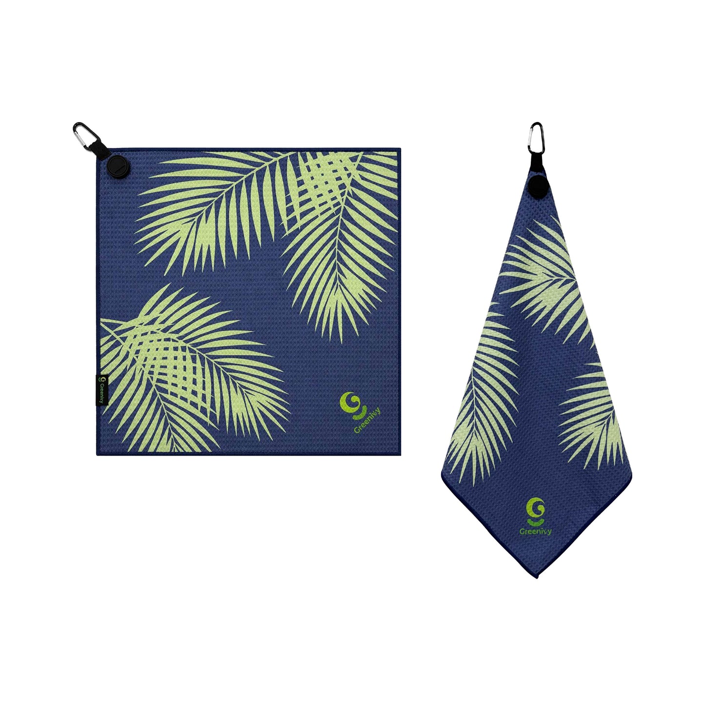 Greenivy Emerald Palms 19-inch magnetic golf towel - gift flatlay