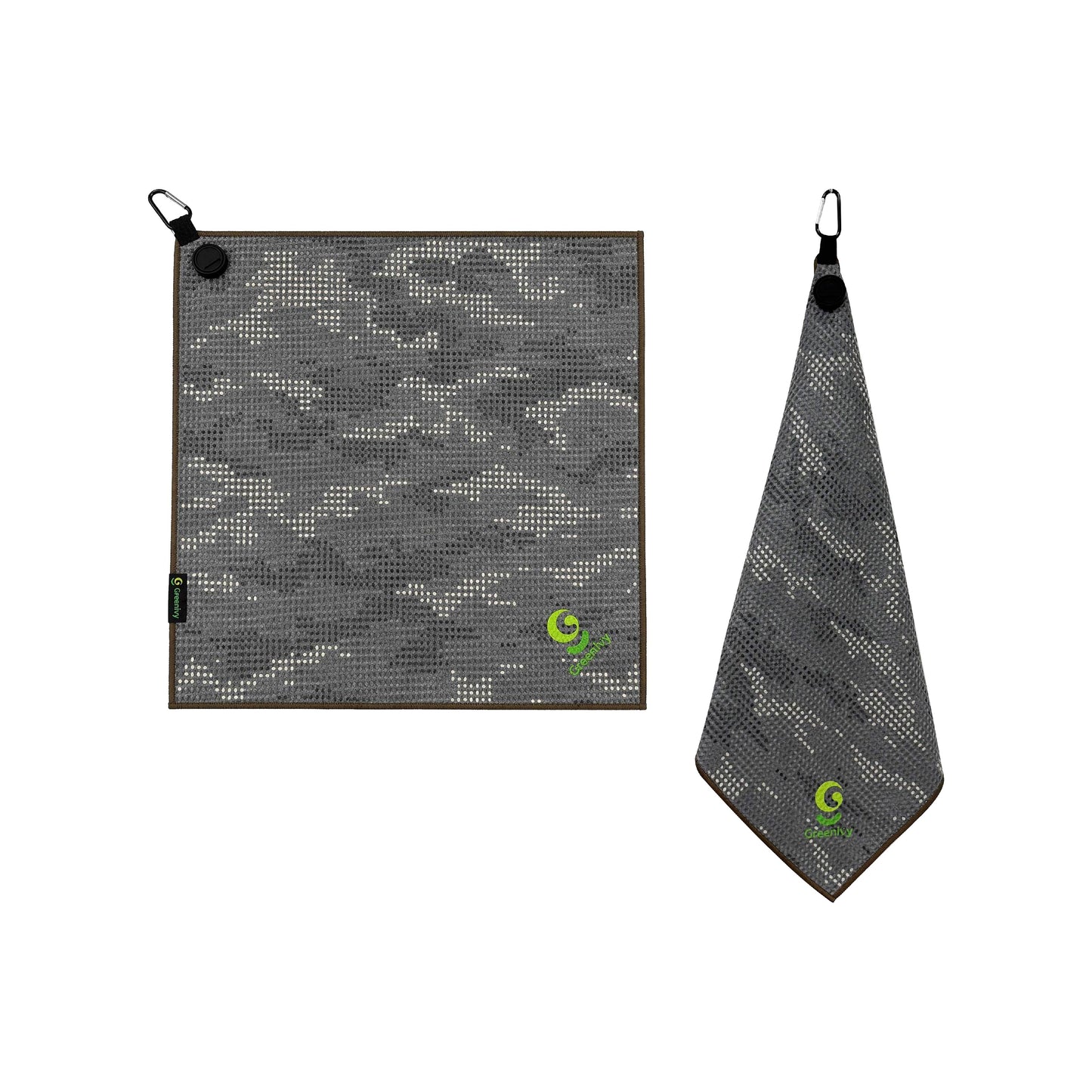 Greenivy Fairway Camo 19-inch magnetic golf towel - gift flatlay