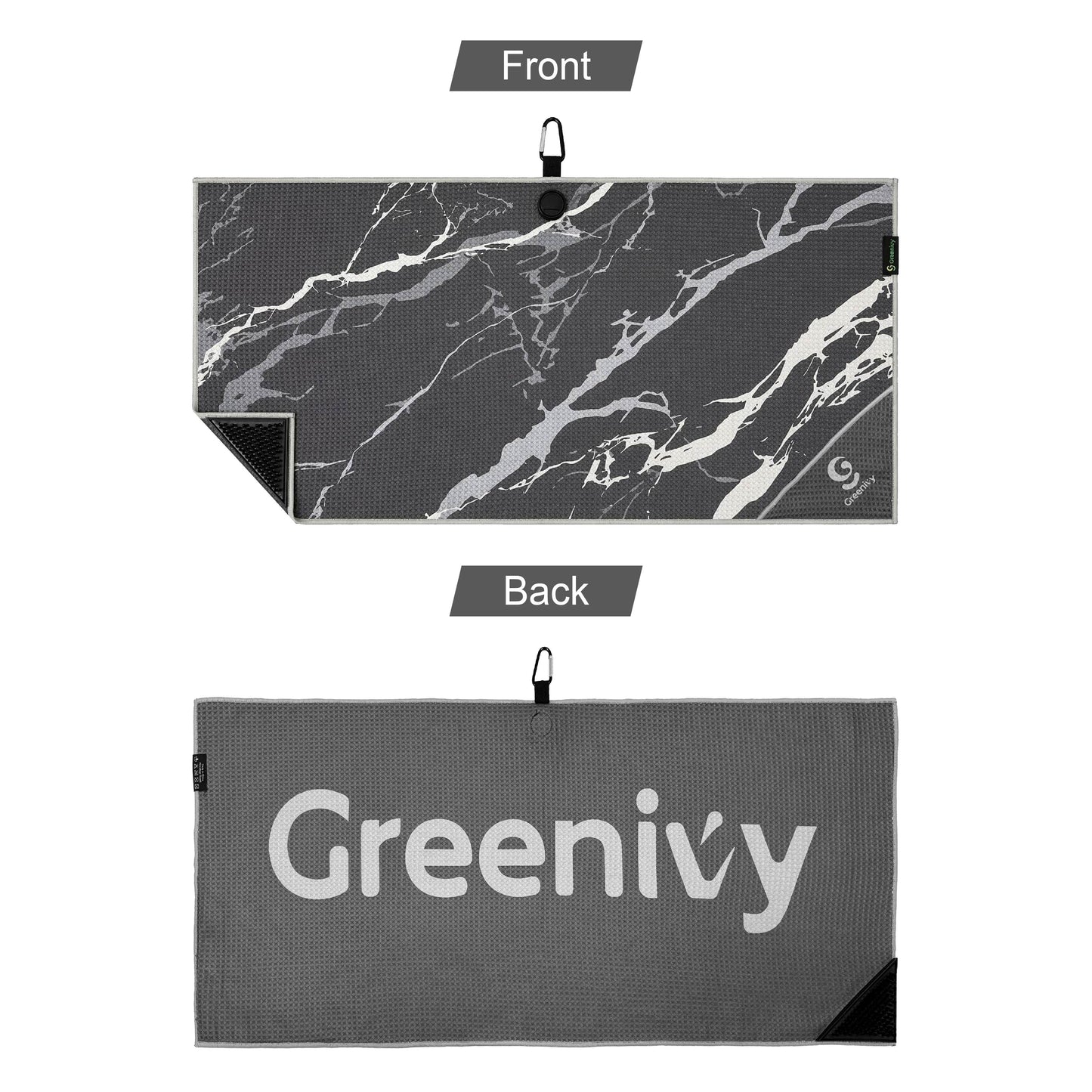 Greenivy Onyx Marble 40-inch caddie magnetic golf towel - back view