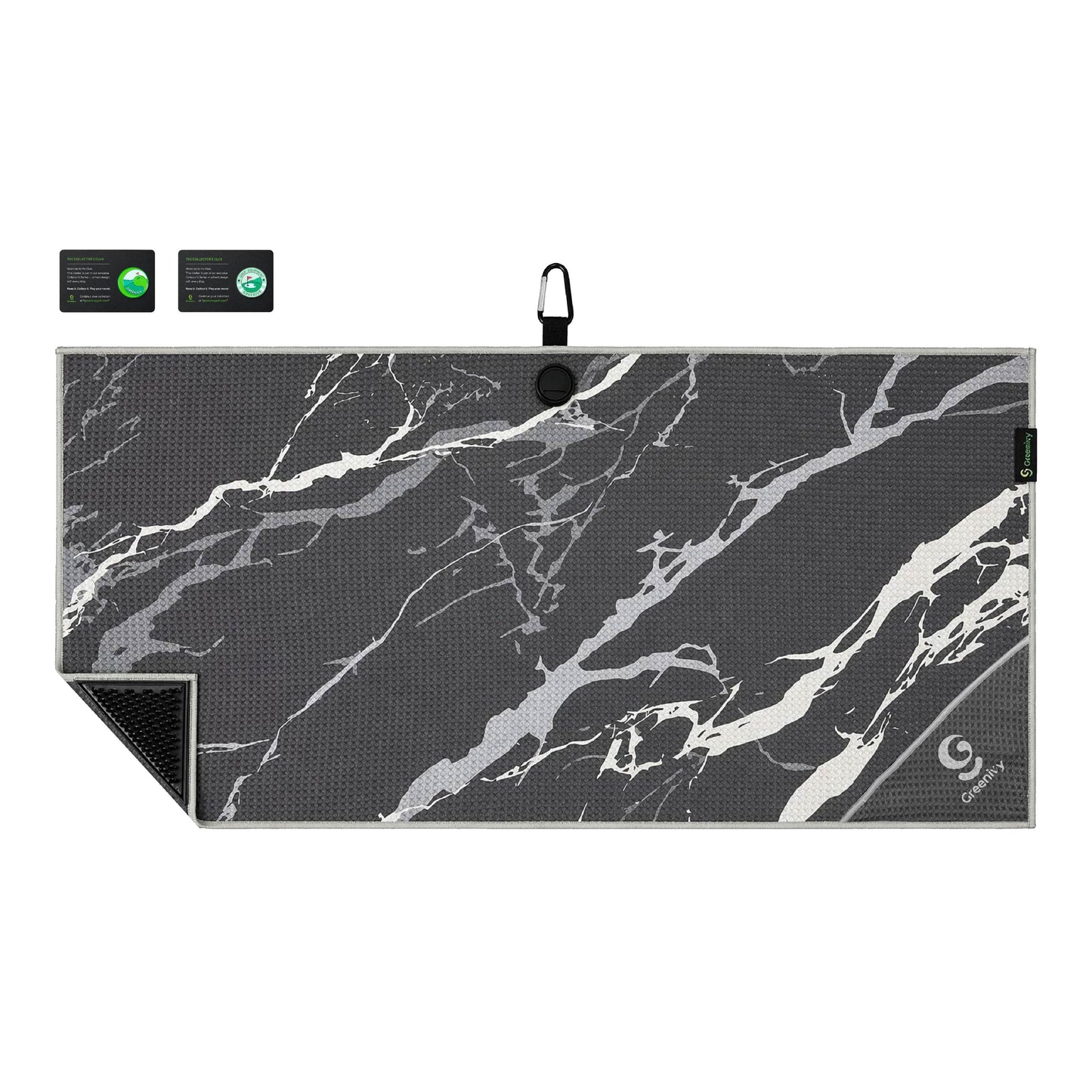 Greenivy Onyx Marble 40-inch caddie magnetic golf towel - lifestyle use view