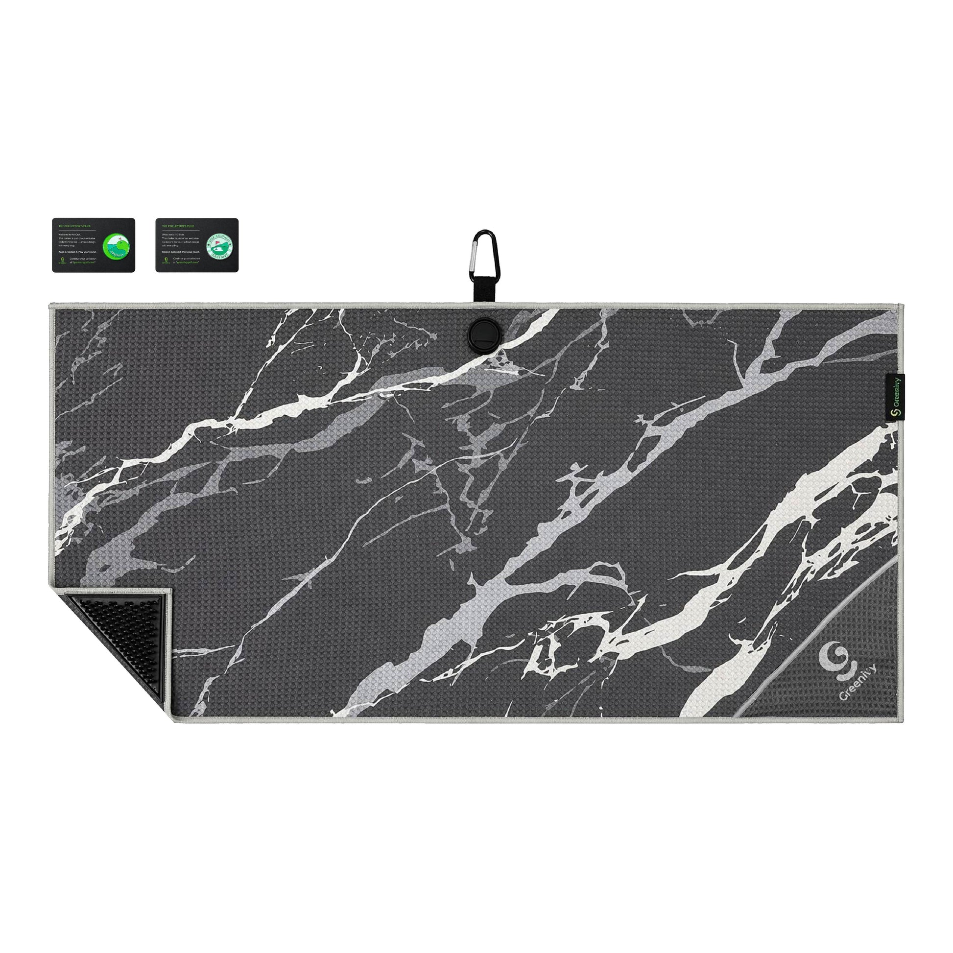 Greenivy Onyx Marble 40-inch caddie magnetic golf towel - lifestyle use view
